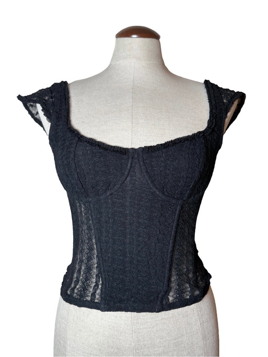 Simons Tops - Black Lace Corset-Inspired Camisole
